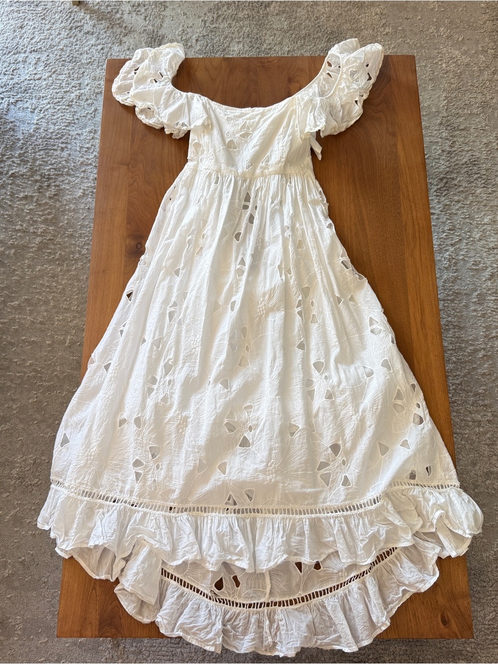 Anthropologie Forever That Girl Tie-Back Ruffled Eyelet White Dress Size M L
